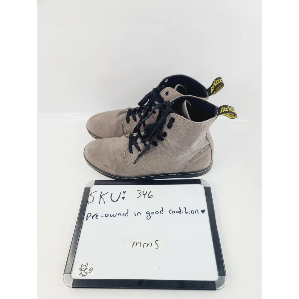 Dr. Martens, Round Toe Canvas Combat Boot / Ankle Boots Mens, Size 12 Taupe Gray